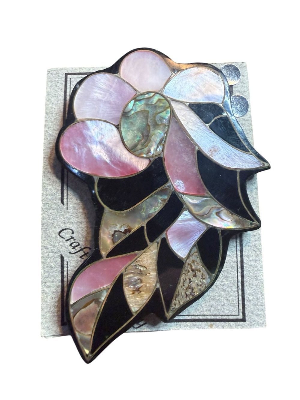 Martcraft “Crafted by Marty” Abalone & Mother of Pearl Inlay Floral Brooch - Picture 6 of 7